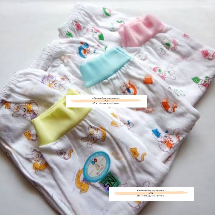 Per 6 Pcs Celana Panjang Bayi Buka Kaki Warna Putih Motif Lucu