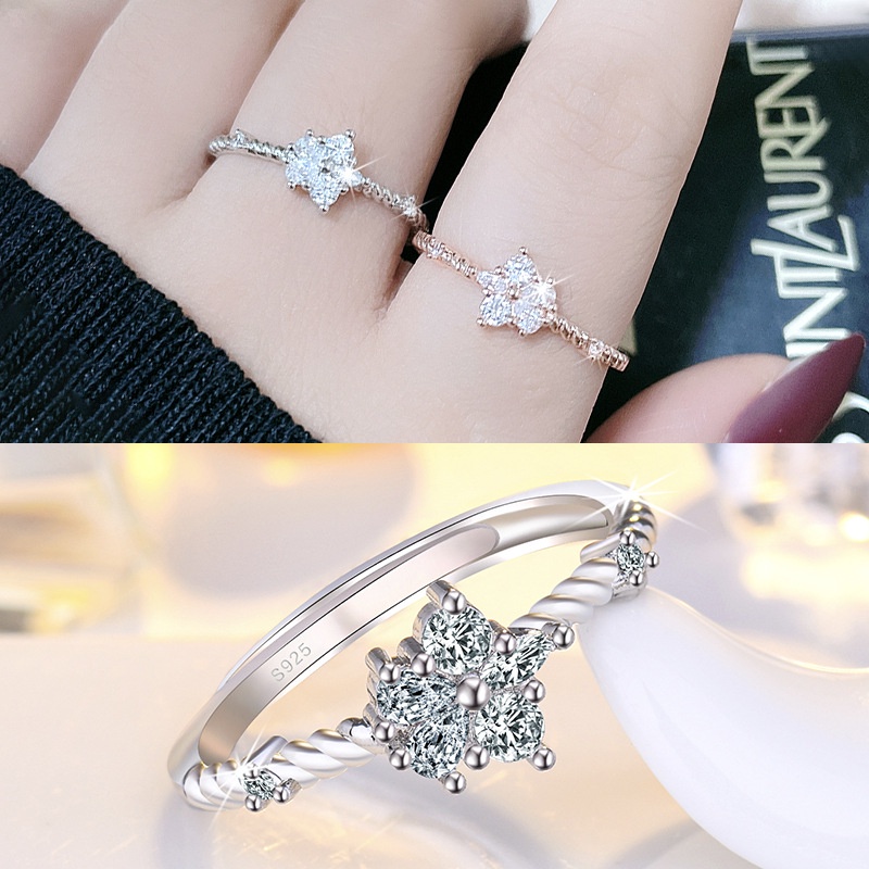 Cincin Model Terbuka Bahan 925 Silver Bentuk Mahkota Hati Aksen Cubic Zirconia Untuk Wanita