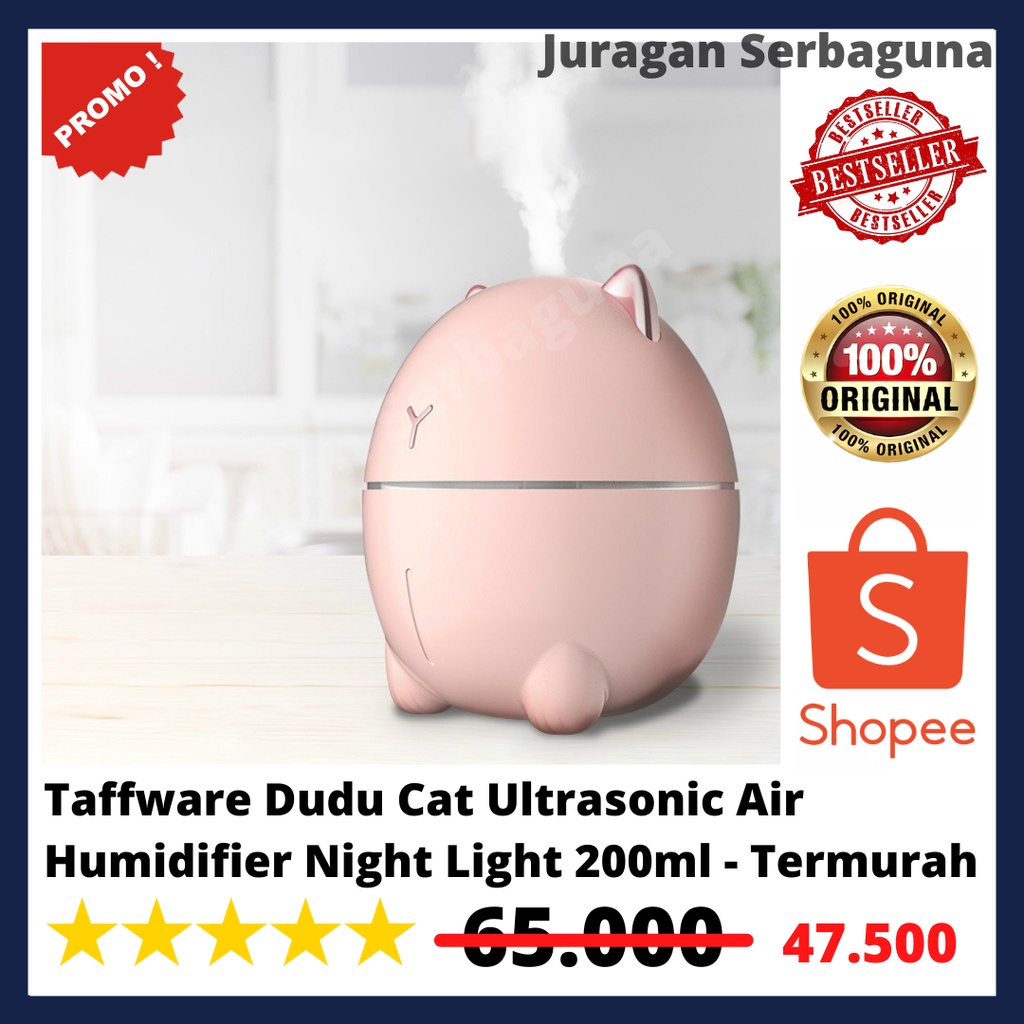 Taffware Dudu Cat Ultrasonic Air Humidifier Night Light 200ml Termurah