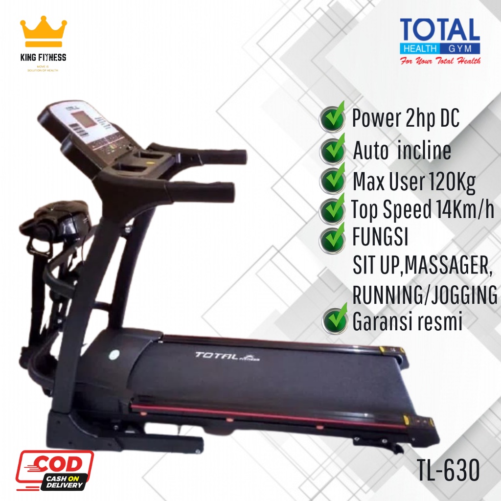 Treadmill elektrik murah TL630 2hp auto incline Total fitness COD Surabaya