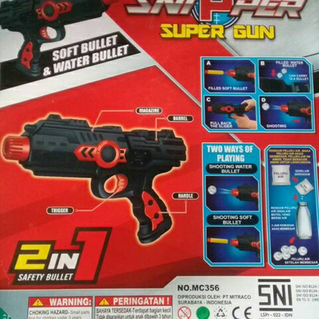 Tembakan Soft Bullet &amp; Water Bullet 2in1(26x16cm, 2 Mode Peluru)