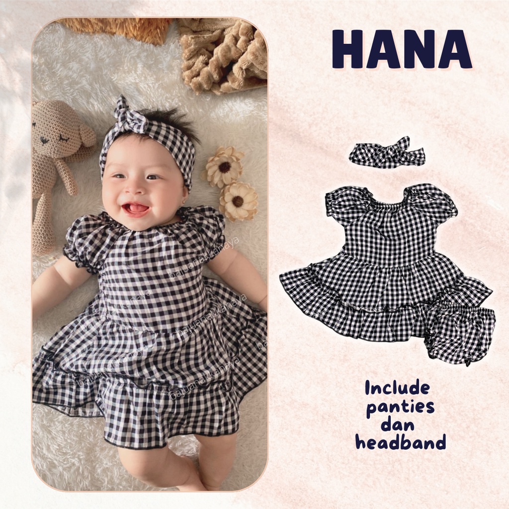 3-15 BLN SETELAN BAYI HANA FREE HEADBAND DRESS BAYI BAJU BAYI PEREMPUAN Little Koda 3In1 SET (SNI)