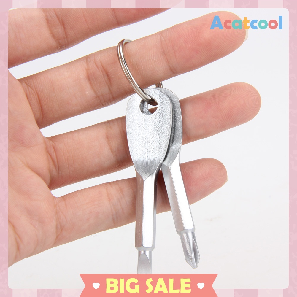 2 in 1 Stainless Steel Mini Keychain Slotted Phillips Screwdriver EDC Tool