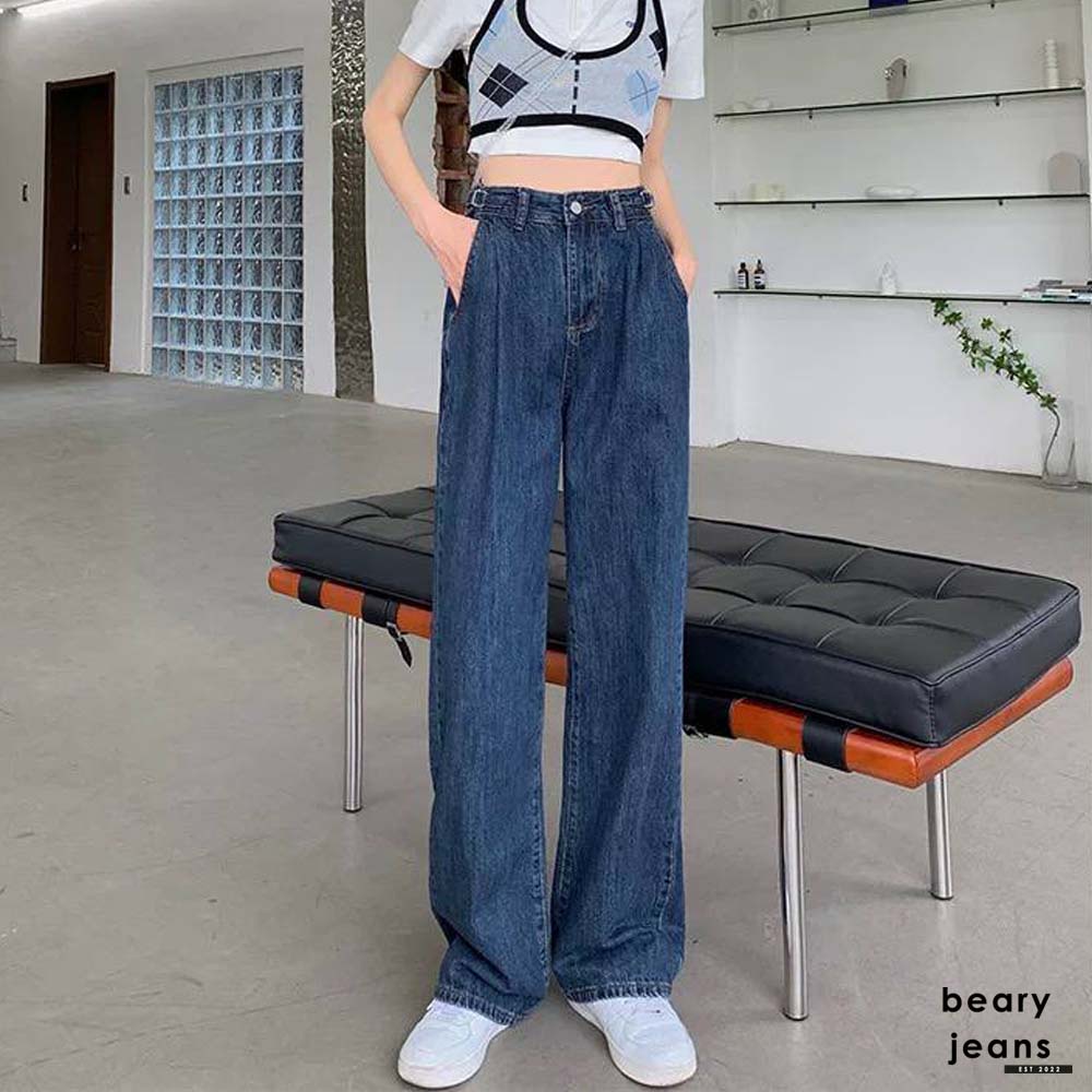 BEARYJEANS Adjustable Denim Jeans Culottes Celana Kulot Jeans Wanita Loose Leg Korean Style - BJ010