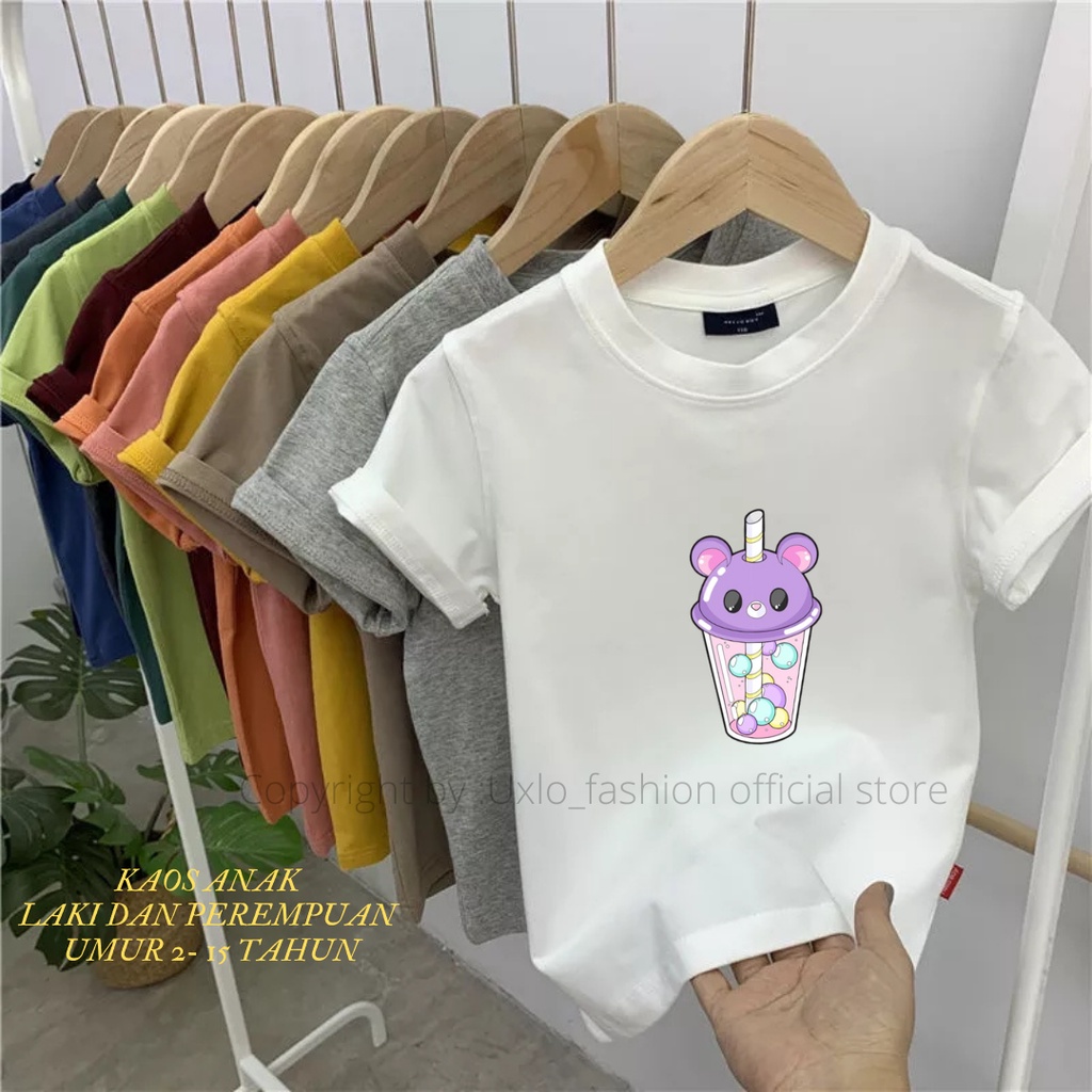 Baju Kaos Atasan Anak Perempuan Lengan Pendek Umur 2 sampai 9 Tahun Motif Boba Cute Uxlo Fashion