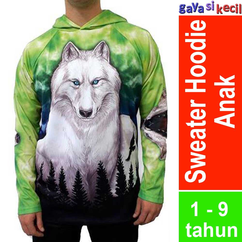 Jaket Hoodie Anak Laki-laki Serigala Wolf Keren