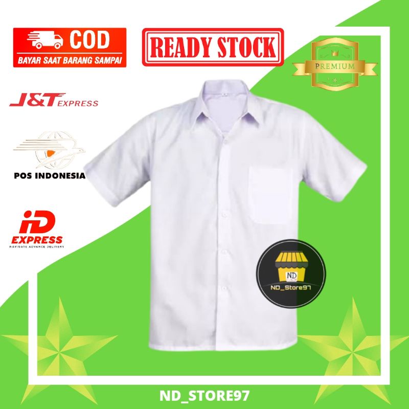 Baju Seragam Sekolah Putih Polos Lengan Pendek Pria dan Wanita untuk Semua Tingkatan TK, SD, SMP, SM