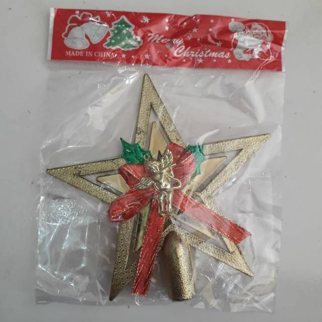 HIASAN POHON NATAL BENTUK BINTANG WARNA KUNING KEEMASAN 12x12 cm - CHRISTMAS GIFT - DEKORASI MURAH