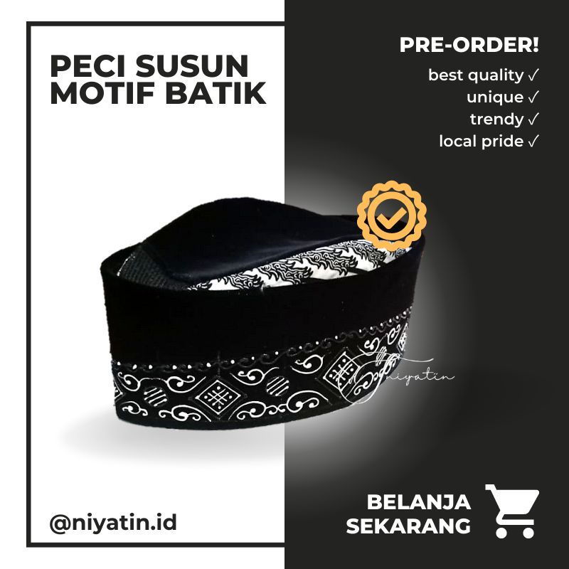 PECI HITAM SUSUN BATIK MOTIF LUKIS (SONGKOK KOPYAH PRIA)