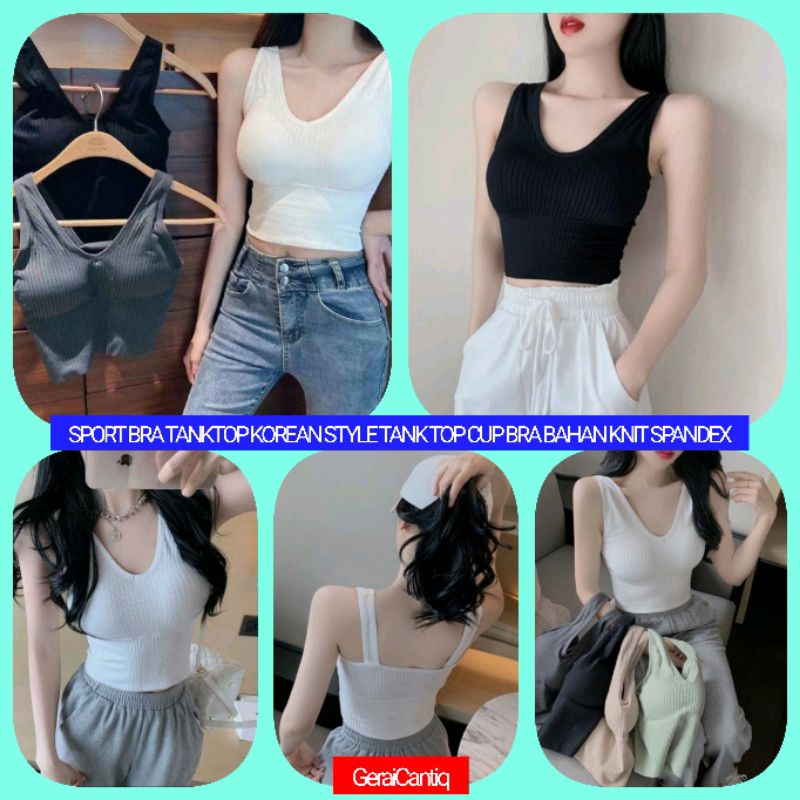 TANKTOP WANITA KAMISOL KOREAN STYLE CUP BRA BAHAN KNIT SPANDEX