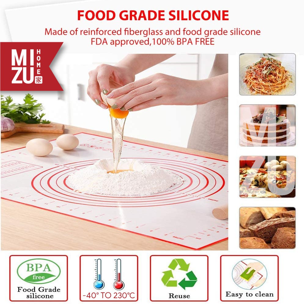 MIZU ROULEAU Non Stick Silicone Mat 60x40 cm Alas Adonan Tatakan Kue Baking Pastry Mat BPA-Free-1