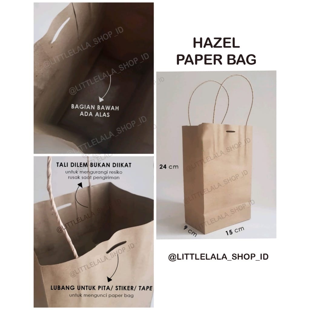 

PAPERBAG HAZEL / TAS KERTAS RAMAH LINGKUNGAN/ TAS KADO/GIFTBAG Ukuran :l P 15cm x L 9cm x T 24cm