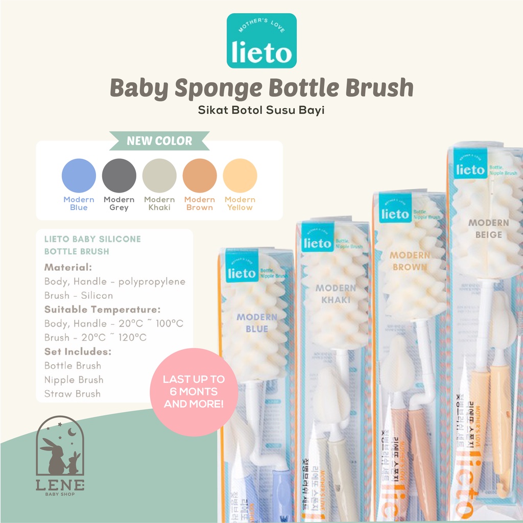 Lieto Baby Sponge Bottle Brush New Color - Sikat Botol Susu Anak Bayi