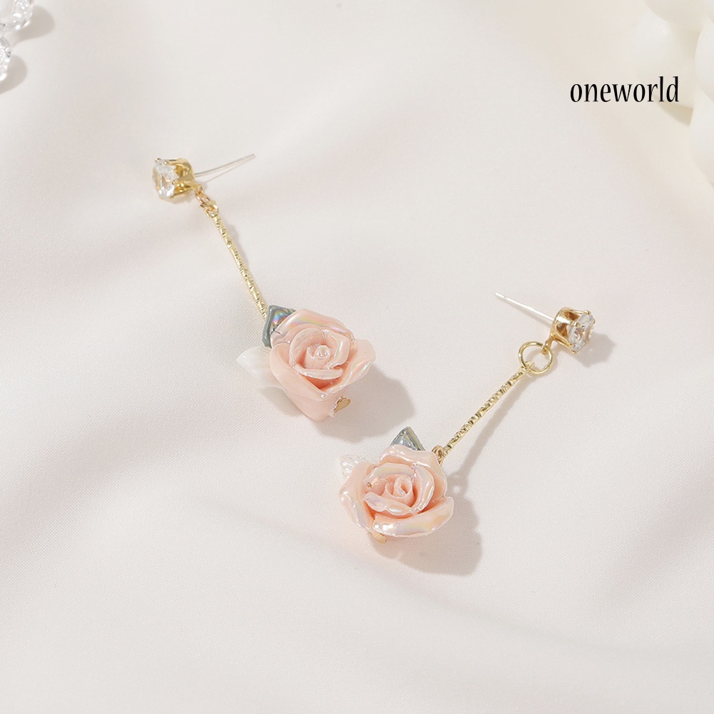 OW# Women Vintage Style Three-Dimensional Rose Eardrop Dangle Ear Stud Earrings