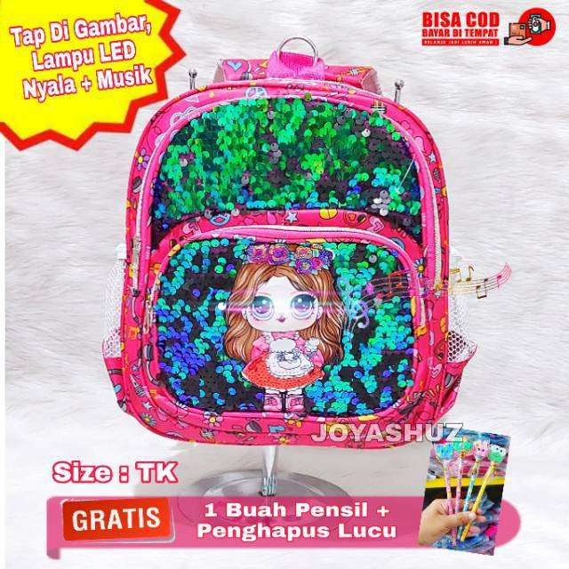 TAS RANSEL ANAK LOL SEQUIN USAP LED LAMPU MUSIK - TAS ANAK TK - RANSEL ANAK PEREMPUAN