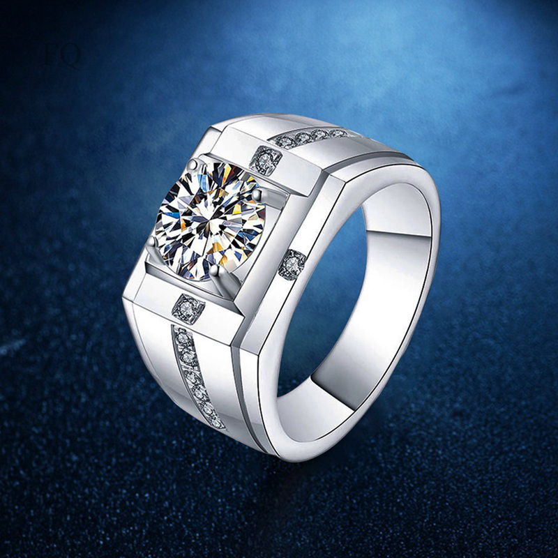 Fashion Jewelry Opening Adjustable Square Silvery Ring Inlay Round Cross Zircon Wedding Hight Grade Ring For Men