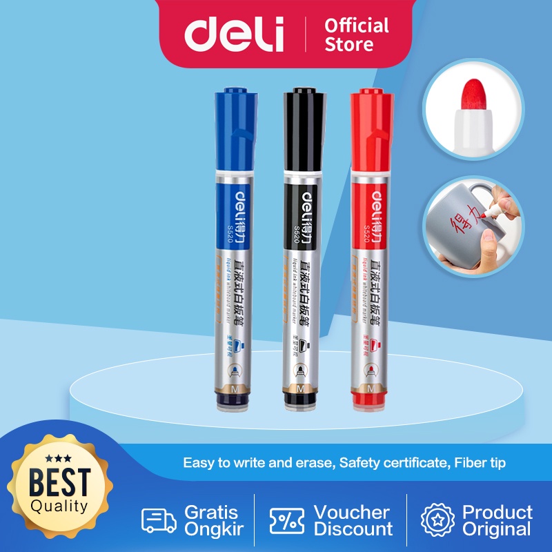 

Deli Whiteboard Marker / Spidol Papan Tulis dapat di hapus 1.8 mm Bisa di semua permukaan S520