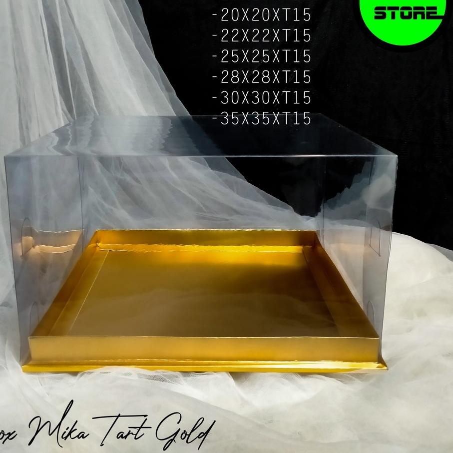 

Terbaru BOX KUE TART MIKA GOLD UKURAN 20X20XT15