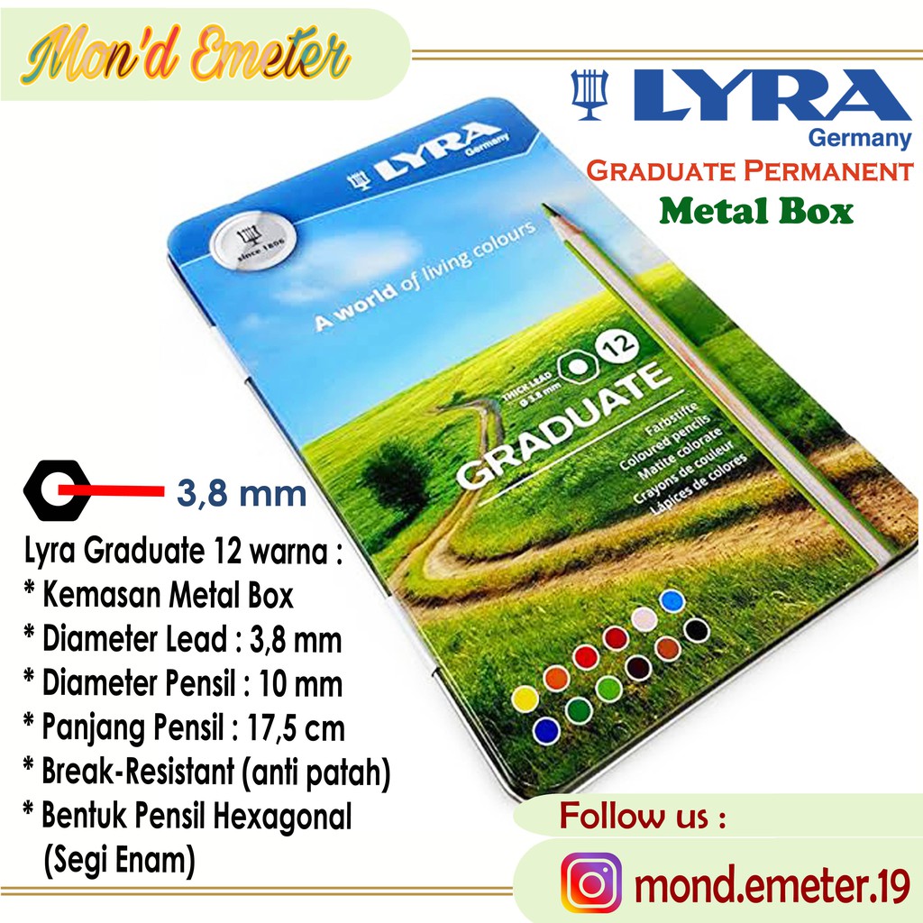 

Lyra Graduate Permanent Pencil Color 12 Pensil Warna Kemasan Metal Box - Alat Tulis - Stationery