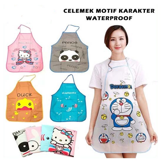 Celemek Apron Karakter Waterproof Anti Air Masak Dapur Anti Minyak Air Motif Hewan Lucu Cuci Piring