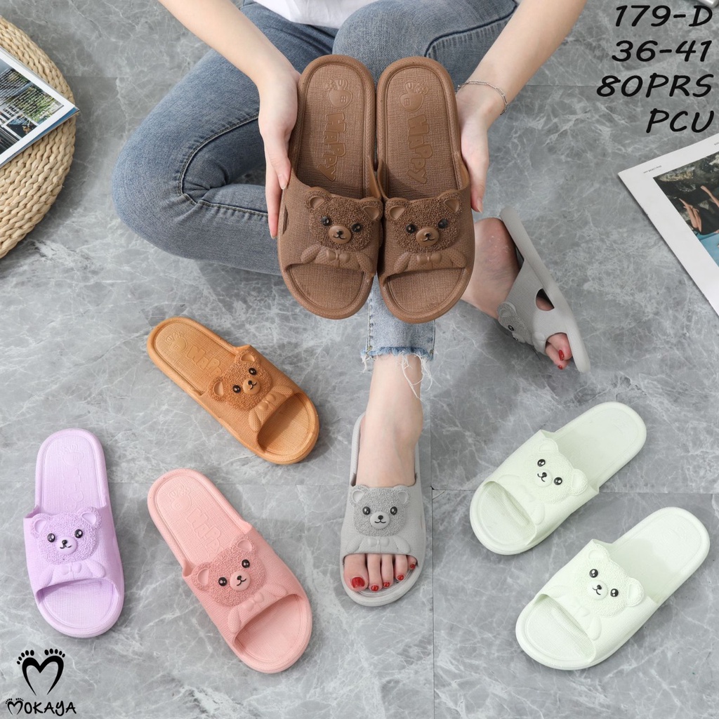 Sandal Slop Rumah Jelly Wanita &amp; Anak Cewek Ban Motif Bear Timbul Sama Warna Super Cute Lucu Cantik Gemesin Import Mokaya / Size 30-41 (179-D/179)