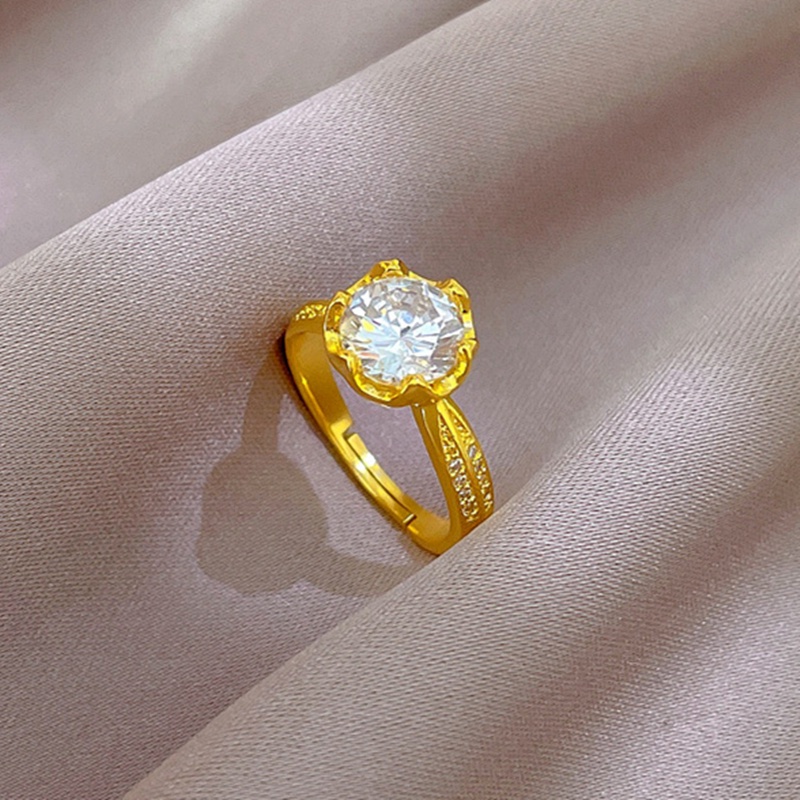 Cincin Titanium Wanita Adjustable Anti karat 18k Emas Berlian perhiasan Korea