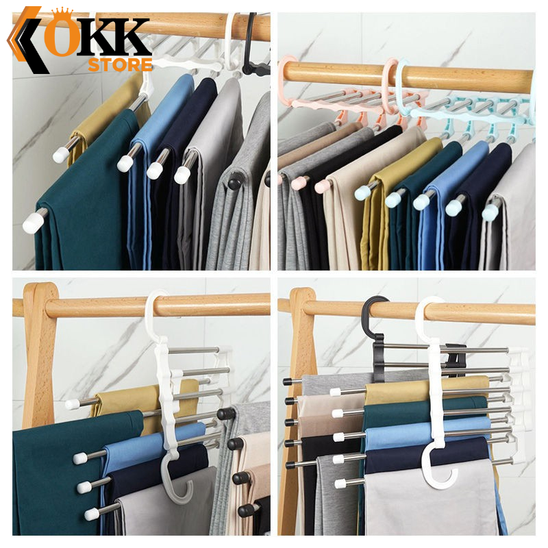 Gantungan Celana Multifungsi 5 in 1 Magic Hanger Stainless Gantungan Baju Celana Jilbab Pakaian