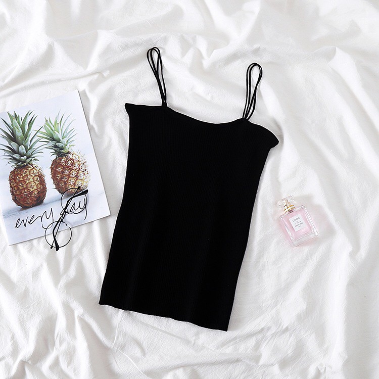 Korean Square Neck Knit Tanktop Rajut Polos C020-Black