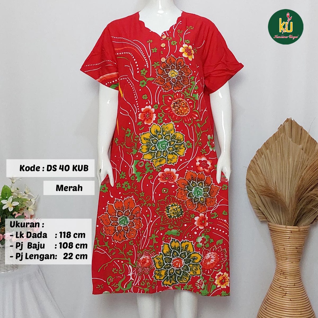 COD DS40 KUB | Daster Batik Kencana Ungu Asli Label Biru Ukuran Jumbo | Baju Santai Tidur Wanita Dewasa Kancing Depan Busui Friendly Motif Terbaru-Merah C
