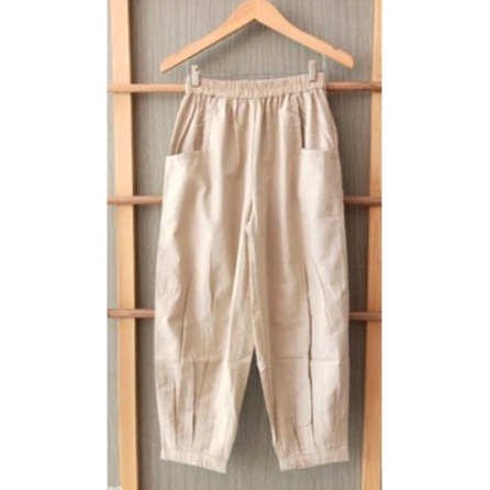 CoD- Hinata Pants- Celana Santai 7/9- Celana Kulot Wanita- Celana Baggy Rami Premium- Celana Panjang-Cream