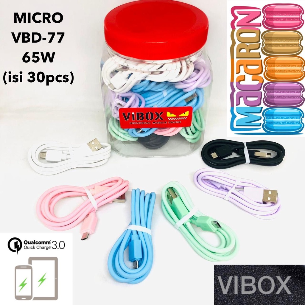 (isi 30pc) Kabel Toples Vibox VBD-77 Micro 1M 65w 3A FastCharging Universal For Smartphone Dll [MPG]