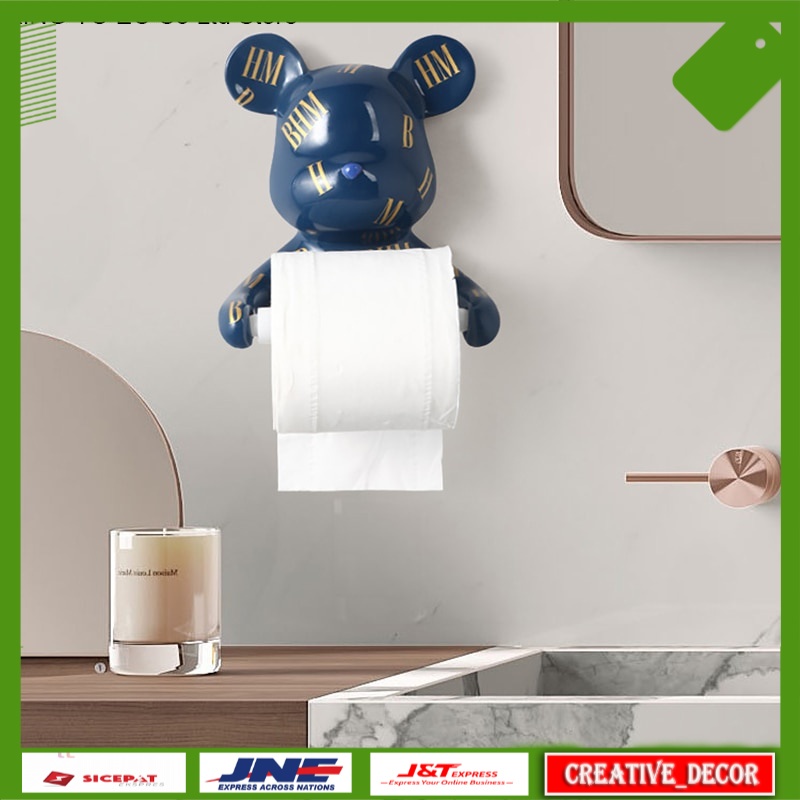Tempat Tisu Estetik Lucu Wall-mounted Punch-free Cute Bear Tissue Holder Household Toilet Roll Paper