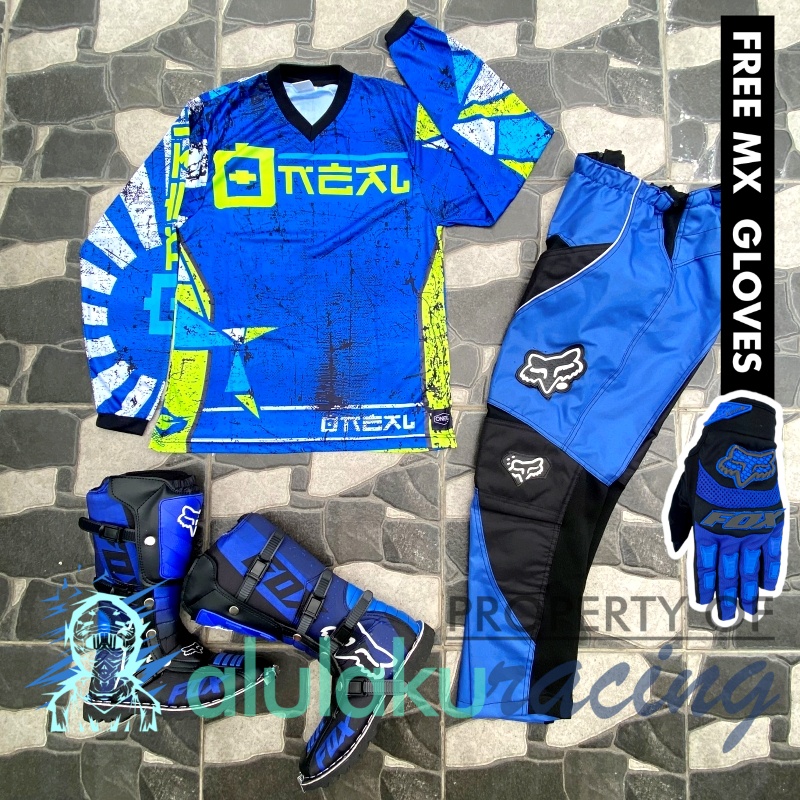 Jersey, Celana, Sarung Tangan &amp; Sepatu Fullprint with Protectors Fullset MX Trail Motocross - Paket Bundling ONCTFG080706-F46