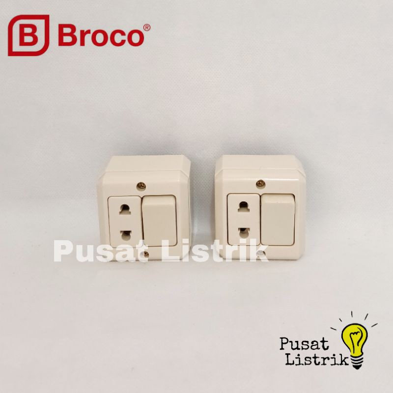 OB Saklar Engkel Stop Kontak New Gee Broco Socket Outlet + Single Switch Outbow Cream Broco