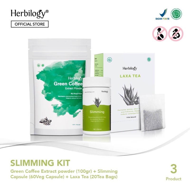 PAKET HERBILOGY SLIMMING KIT,GREEN COFFEE ( isi Laxa tea, slimming capsule, green coffee extract)