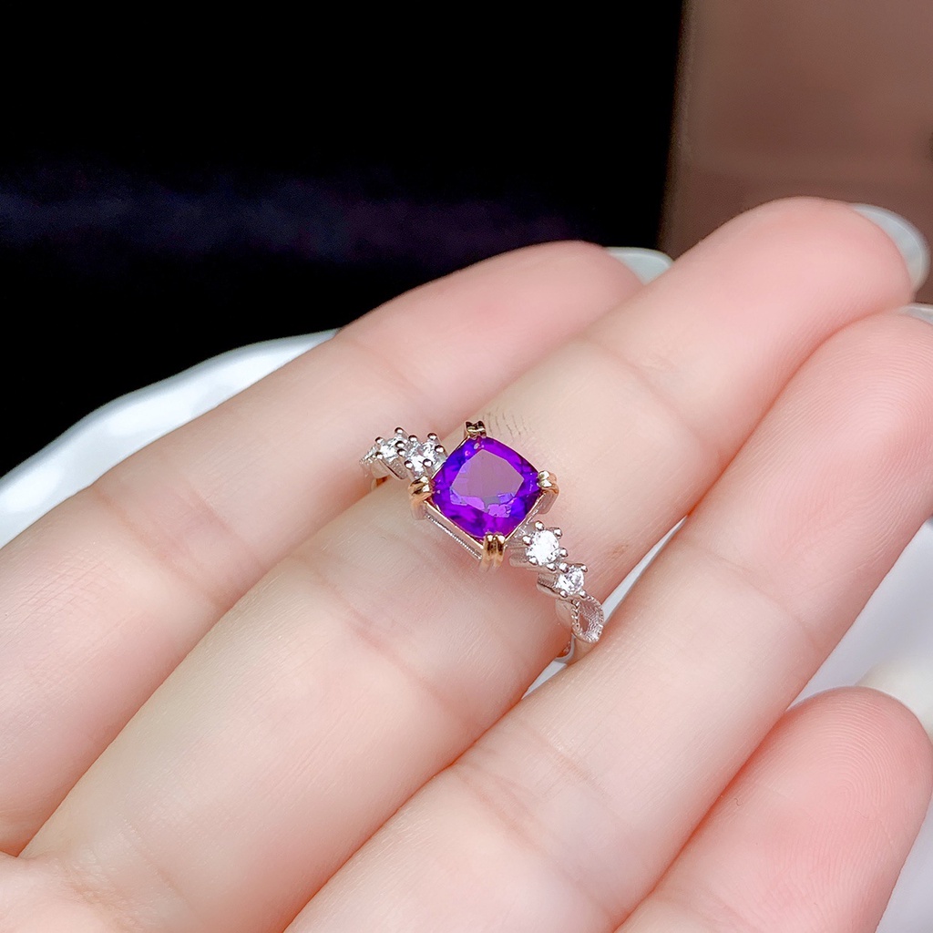 Cincin Wanita Bahan Sterling Silver 925 Hias Kristalberlianamethyst Untuk Pernikahanpertunangan