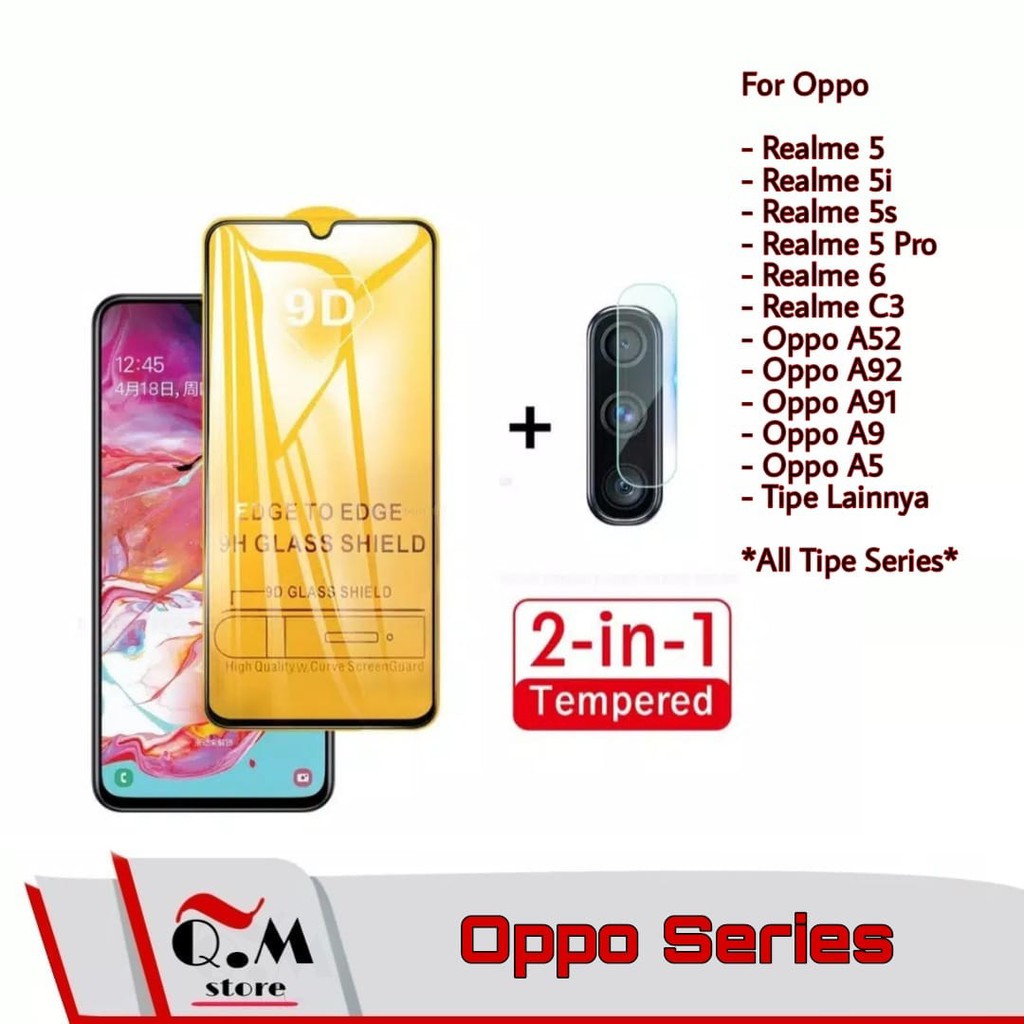 Paket 2 in1 Tempered Glass Layar Oppo A16 /A52/A92/A91/A5/A9 Realme C3 /6/5/5i/5s/5 Pro Pelindung layar Anti Gores Kaca