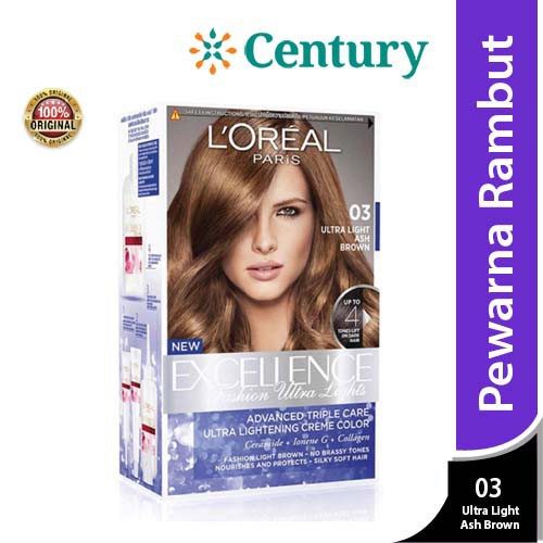 L'Oreal Excellence Ultra Light Ash Brown03 / Pewarna Rambut / Cat Rambut / Penutup Uban / Ombre Hair