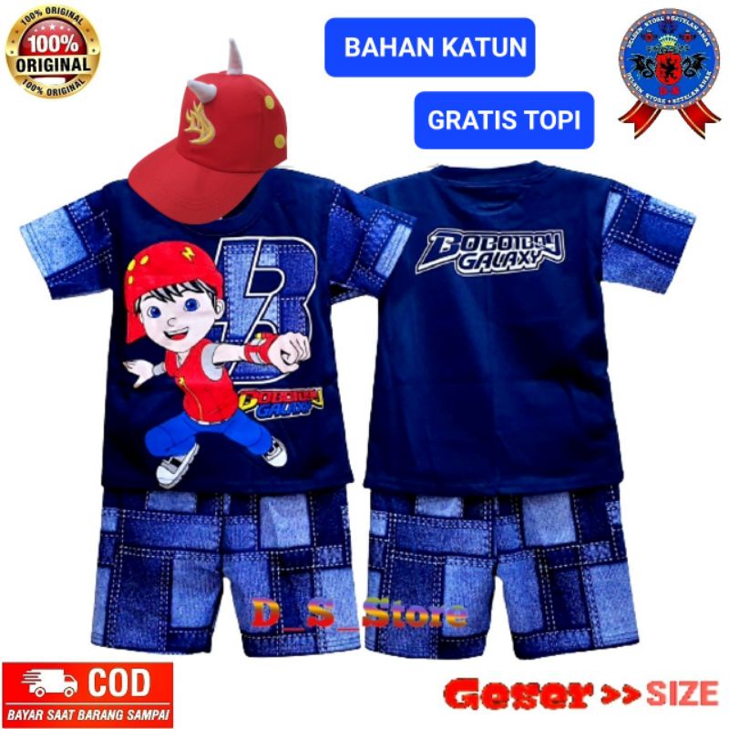 setelan baju anak boboiboy jeans 1 set dapat topi free topi / baju boboiboy terlaris