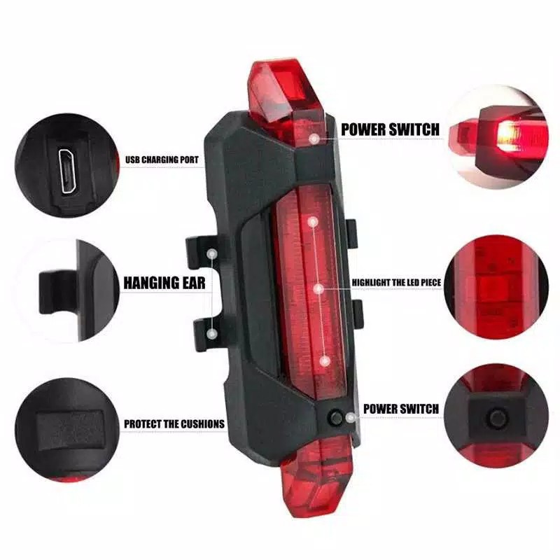 Lampu Sepeda 5 LED Taillight Rechargeable - Bike Lamp DC-918 lampu belakang sepeda