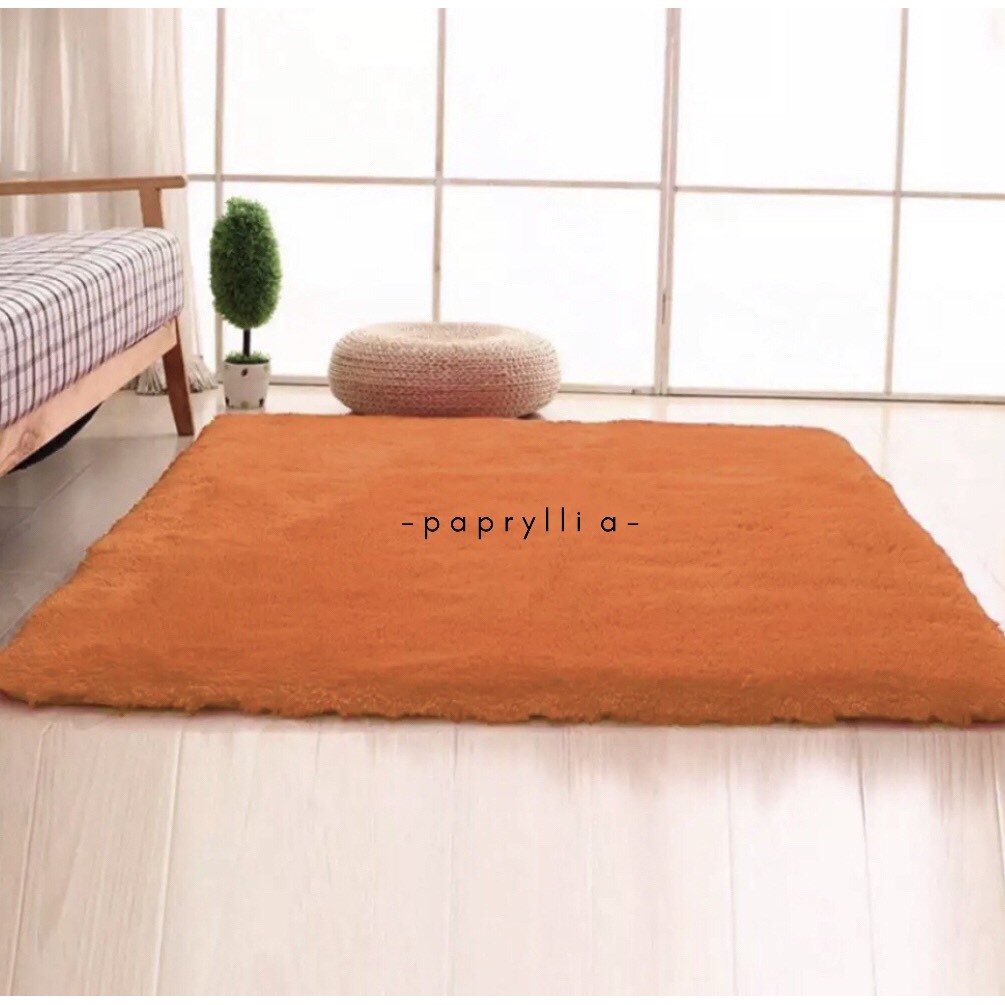 Krucils Store - Karpet Bulu Rasfur Karpet Lantai Kasur Bulu 100x150cm + Busa Tebal ( Orange )