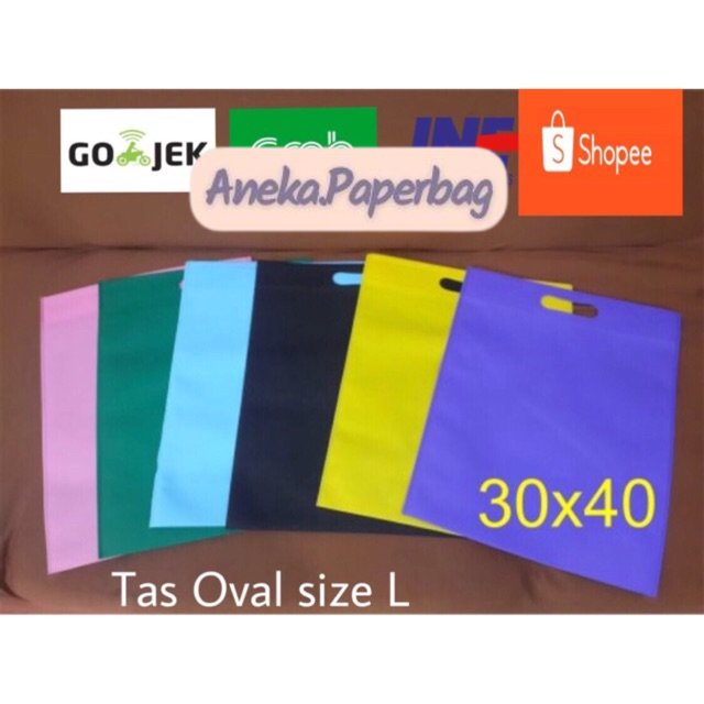 

Tas Kain Spunbond Spunbon Oval Furing size L 30x40 Goodie Bag Shopping bag Terlaris