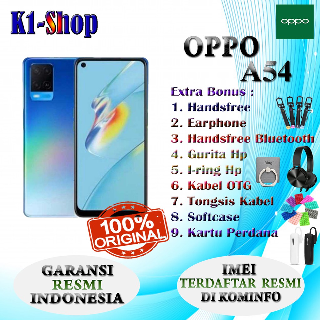 HP BARU OPPO A54 A 54 RAM 4/64GB , 4/128GB , & 6/128GB GARANSI RESMI OPPO INDONEIA-4/64 Starry Blue