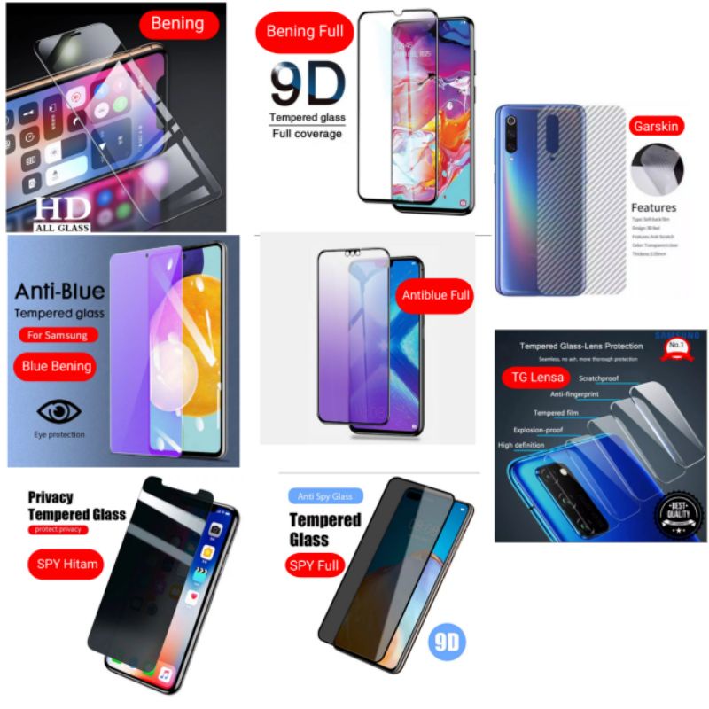 Antigores Tempered Glass Screen Guard protector Oppo A72 A73 A74 5G TG Bening Antiblue Spy Blue light Full Garskin Lensa Lens Pelindung Layar 9D