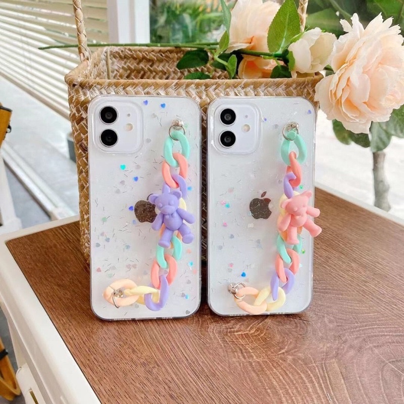 Glittery Case with Grip Pastel Bear ALL PHONE TYPES Iphone Oppo Vivo Xiaomi Samsung Realme 3 4 5 6 7 8 9 10 Redmi Note S21 S20 S22 S10 plus Pro Y33s Y55s A03 A03s A95 V23