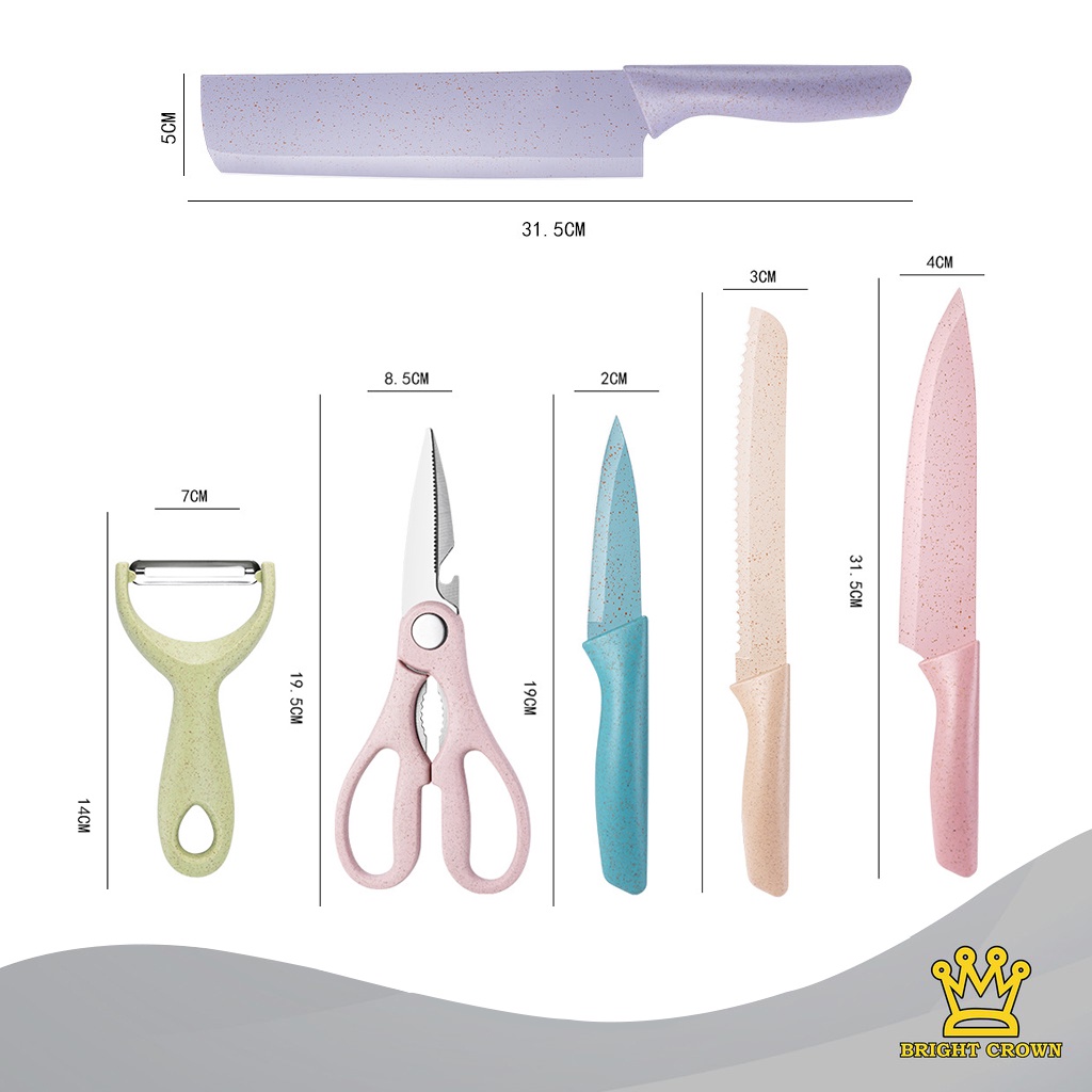 Bright Crown Pisau Dapur Set 6 in 1 / Kitchen Knife Set 6 in 1 Dengan Wadah Berkualitas-6