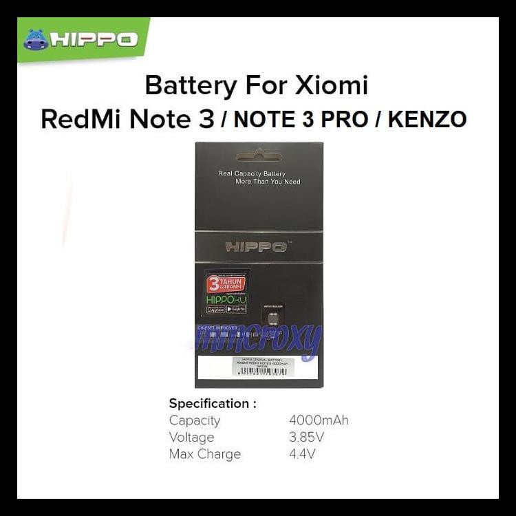 Hippo Baterai Xiaomi Redmi Note 3 Bm46 4000Mah - Batre Hippo Kode 817