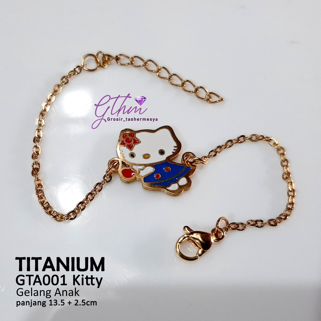 Gelang tangan anak titanium kitty gta001 anti karat motif random