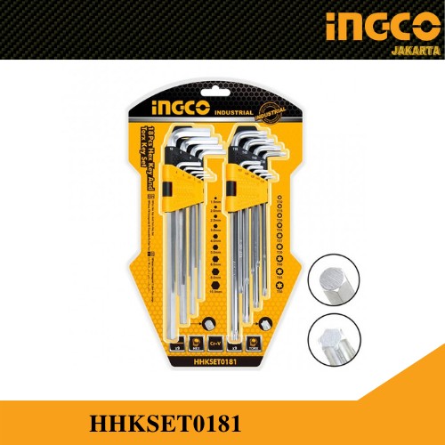 KUNCI L PANJANG KOMBINASI HEX BINTANG &amp; BIASA 18 Pcs INGCO HHKSET0181