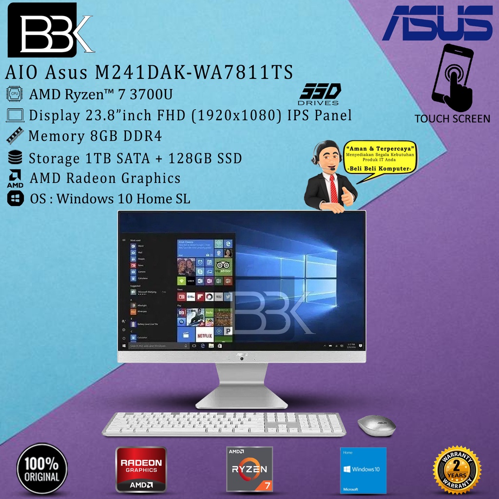 PC ASUS M241DAK-WA7811TS AIO TOUCH Ryzen 7-3700U 8GB 128GB+1TB W10HSL